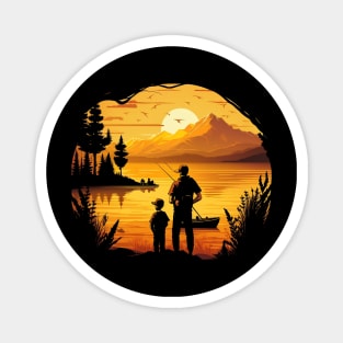 father and son fishing at sunset Magnet